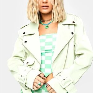 Azalea Wang Sage Green Moto Jacket Dolls Kill Rare Sold Out Size S